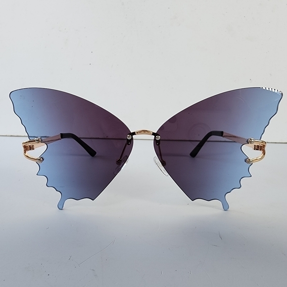 NEW Butterfly Fun Festival Blue Black Rimless Sunglasses Sunnies - Picture 8 of 9
